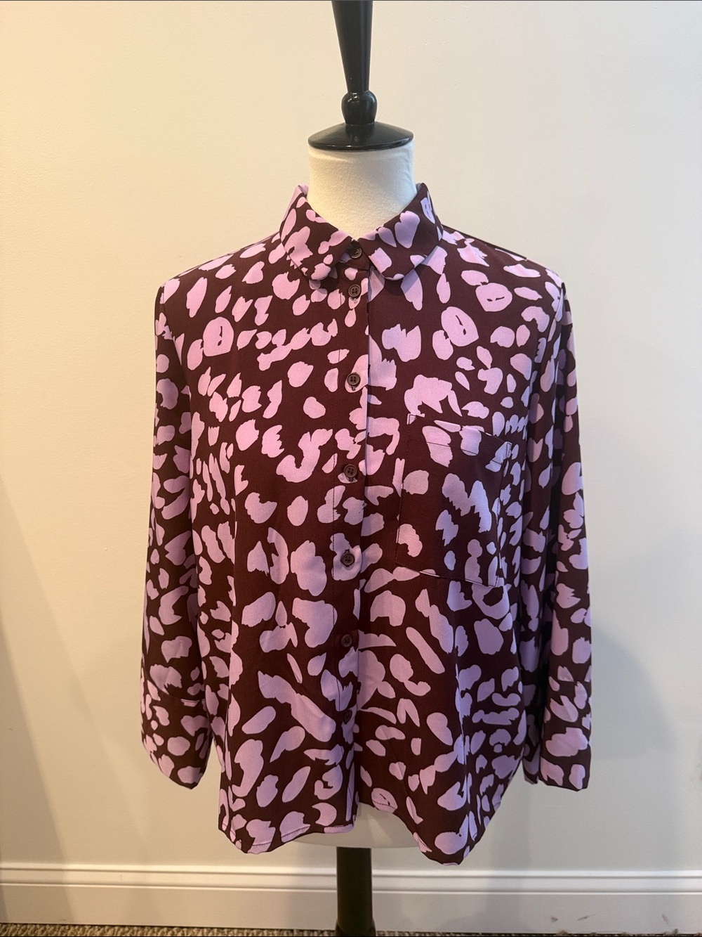Monki Purple and Lilac Printed Button-Down Blouse